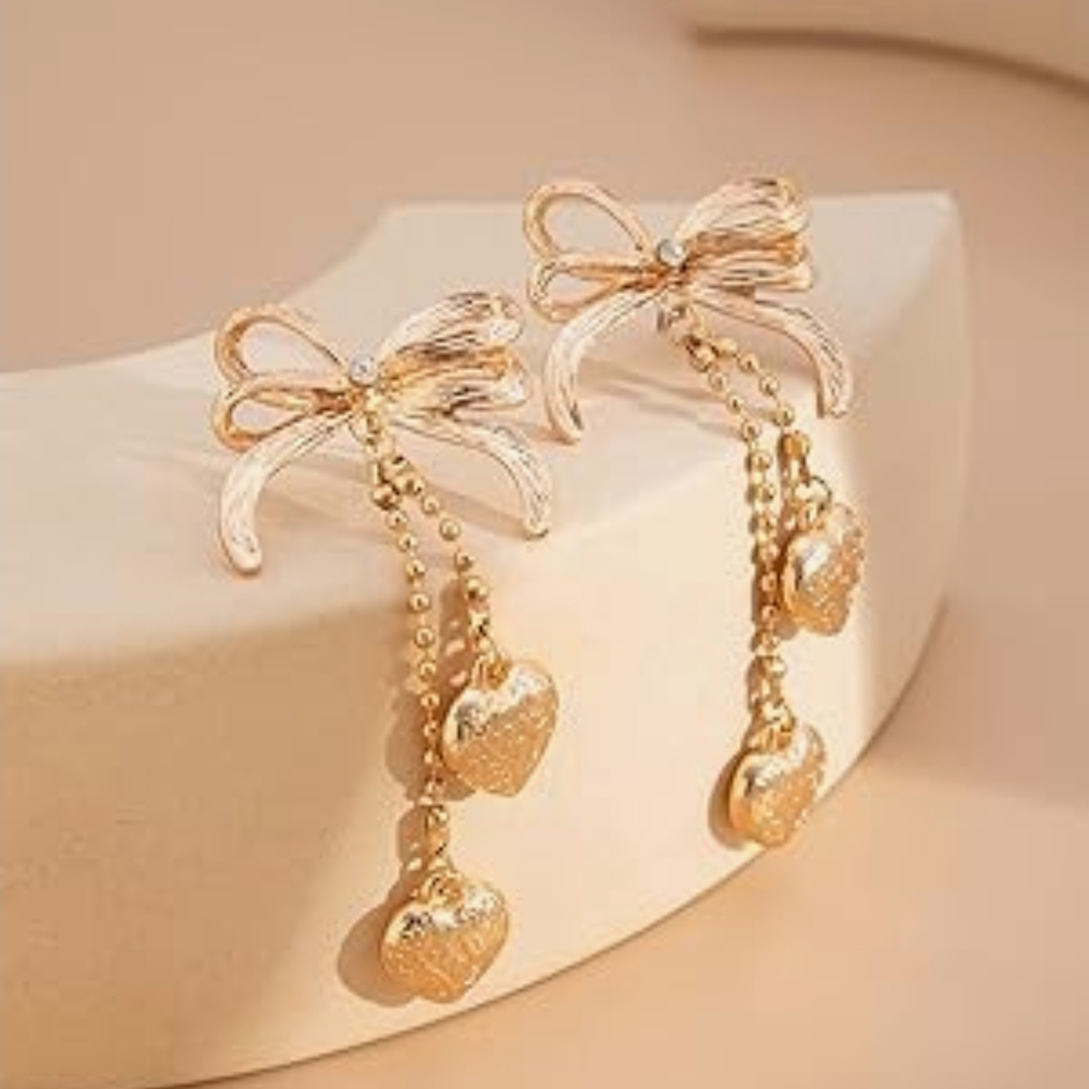 Elegant Gold Bow Dangle‎ Earrings